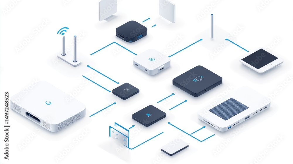 Poster mesh network layout showing interconnected smart devices and seamless coverage