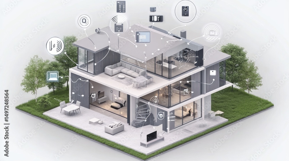 Poster mesh network layout showing interconnected smart devices and seamless coverage