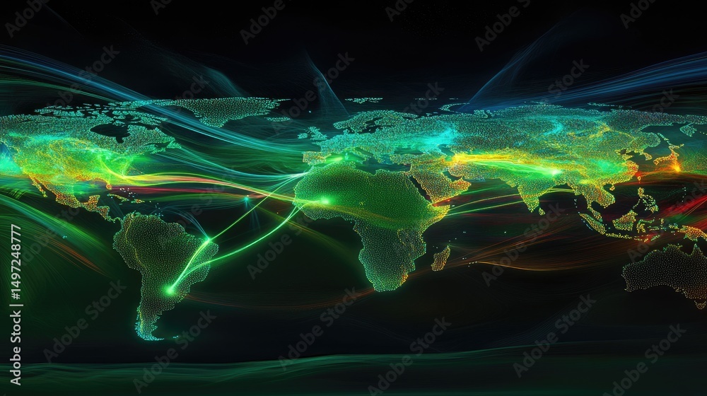Poster network latency heatmap overlaid on world map showing varying connection speeds
