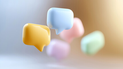 Floating pastel speech bubbles in a minimalist abstract composition, symbolizing open communication and creative ideas.