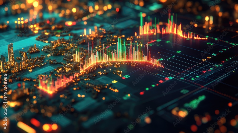 Poster real-time streaming data chart overlaying a dark d network grid