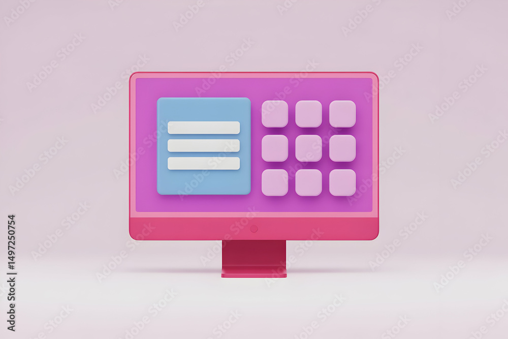 Poster pink computer screen displaying user interface elements