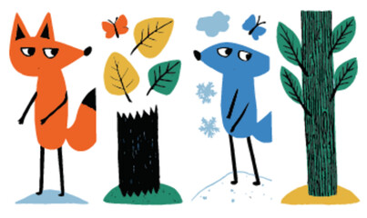 Playful Vector Illustrations of Animals and Nature Elements for Art Projects