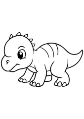 Cute baby dinosaur in black and white vector style on white background. Perfect for engraving, print, logo, and creative illustration projects