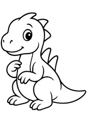 Cute baby dinosaur in black and white vector style on white background. Perfect for engraving, print, logo, and creative illustration projects