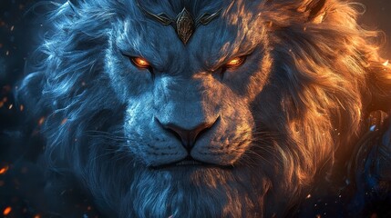 Naklejka premium Legendary monarch face logo with a powerful gaze, glowing highlights, and royal insignia, esport-ready 