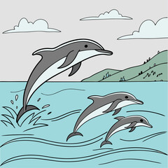 Flat Fishing Design – Catching Fish, Nature, and Water Landscape Vector