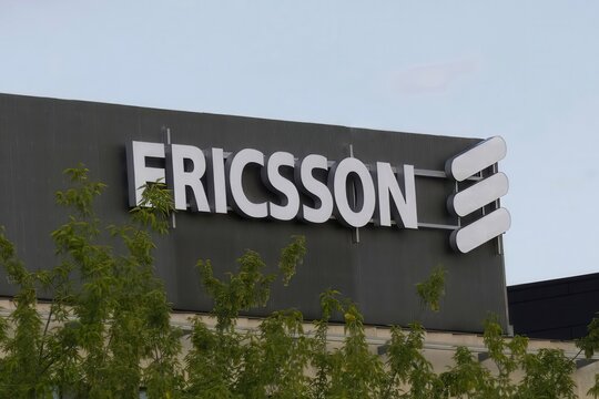 Ericsson logo, sign is displayed on top of the office building. Ericsson is one of the leading Swedish communication company.