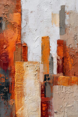 Textured abstract painting with warm orange, beige, gold, and gray tones—ideal for modern interiors, creative branding, artistic backgrounds, and editorial design