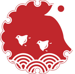 青海波千鳥のお祝いフレームイラスト