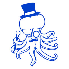 Kraken Mr. Sir top hat monocle glasses rich man Isolated Vector Graphic Design Illustration
