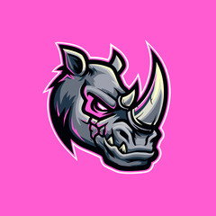 Fototapeta premium Dynamic esports logo featuring a fierce rhinoceros head design in vibrant pink background