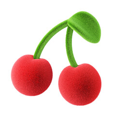 Cute fluffy cherries 3d rendering. Isolated on white.