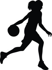 Basketball Player Silhouette, Sport woman, Jump, Run, Ball, Lifestyle, Playoff, Dynamic, Player, Vector Illustration
