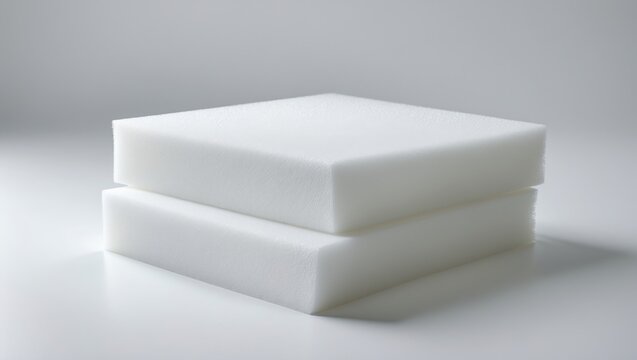 White polyethylene foam sheets separated on a white surface