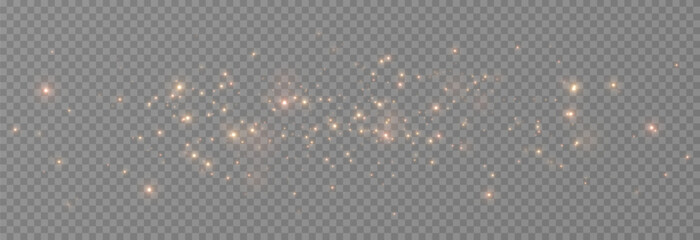 Golden glow dust png. Spraying glitter on isolated transparent background. Sparkling light or sparkling dust png. Christmas light.
