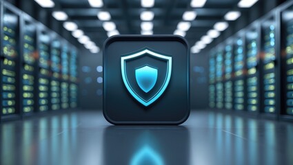 The secure edition of the HTTP protocol. Background featuring a server room with a tech concept. Virtual symbol for a web service regarding network security.