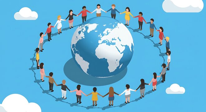 Diverse children circling planet Earth