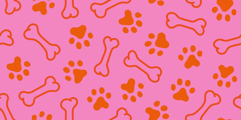 Summer theme color with dog paw footprint seamless pattern. Design for fabric, textile, wrapping, wallpaper, background.