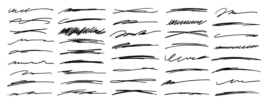 grunge lines underline handdrawn highlighting elements. rough brush stripes, doodle scribbles vector