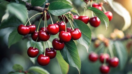 Obraz premium Fruits on branches of a cherry tree