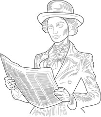 Faceless character in early 20-th century clothes, holding a newspaper