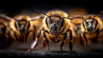 Extreme Close Up Macro Photography Of A Honey Bee In Nature