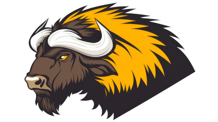 Obraz premium Fierce lion with detailed mane and prominent white horn on its head, showcasing strength and majesty in stylized illustration