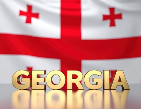 Georgia flag with gold letters displaying country name
