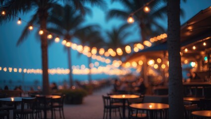 Abstract blurred image depicting an Outdoor Cafe or restaurant with bokeh effect for background use.