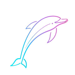 Obraz premium Colorful neon outline of dolphin jumping out of water, glowing with vibrant colors and playful expression, suitable