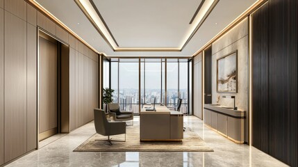 Obraz premium Modern Executive Office with Panoramic City View