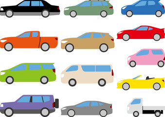 Naklejka premium 色々なボディタイプの自動車サイドビューシンプルイラストのセット