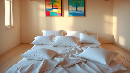 Bed without occupants, adorned with pillows and bedding