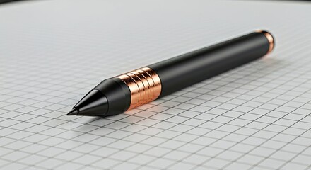 Fototapeta premium Modern Black and Copper Stylus Resting on Grid Paper for Design and Technology