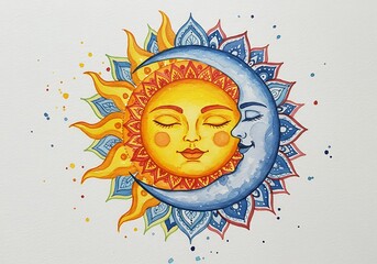 Watercolor sun moon art celestial astrology painting illustration design dreamy spiritual artwork decor