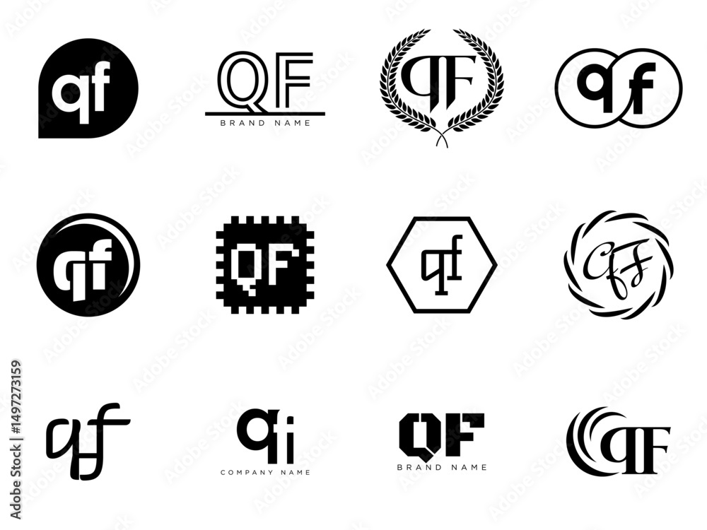 Fototapete QF logo company template. Letter q and f logotype. Set different classic serif lettering and modern bold text with design elements. Initial font typography.