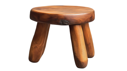 Wooden stool with a round top and sturdy legs, ideal for home decor and rustic interiors.
