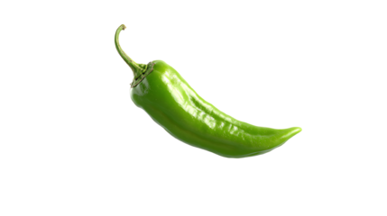Fresh green chili pepper, vibrant and ready for culinary use, against a white isolated background.