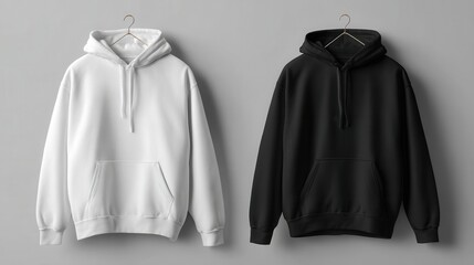 A 4K photo of blank White and Black Hoodies Mockup.