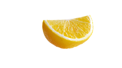 Fresh lemon slice isolated on a white background, highlighting its juicy texture and vibrant color.