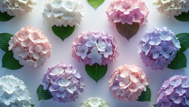Isolated Hydrangea flower set on white. A variety of inflorescence colors.