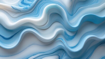 Light blue and white marble featuring gentle, swirling veins. Glossy finish. Suitable for peaceful environments such as bathrooms, spas, or accent walls. Evokes a soothing, airy ambiance.