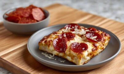 A quarter slice American Pizza Detroit Style, with Mozarella Cheese and pepperoni, Generative AI