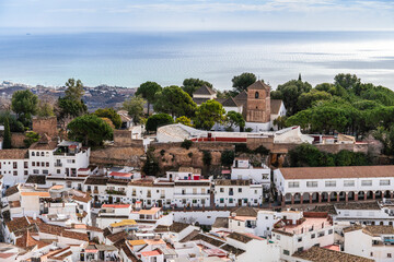 Aerial View of Residential Houses with ocean in the background in Mijas, Malaga - Spain