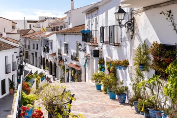 Streets of Mijas full of plants in White Villages, called Pueblos Blancos, Andalusia, Spain © eunikas