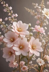 Delicate pastel flowers, gold details, vintage vibe, vintage background, elegant texture