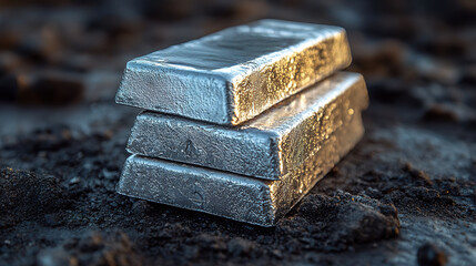 Silver Bullion Bars Stacked Elegantly on Dark Ground Symbolizing Wealth