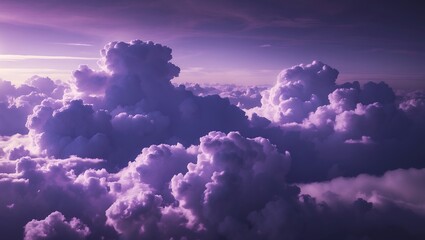 Majestic purple clouds formations above the earth in atmospheric aerial photography
