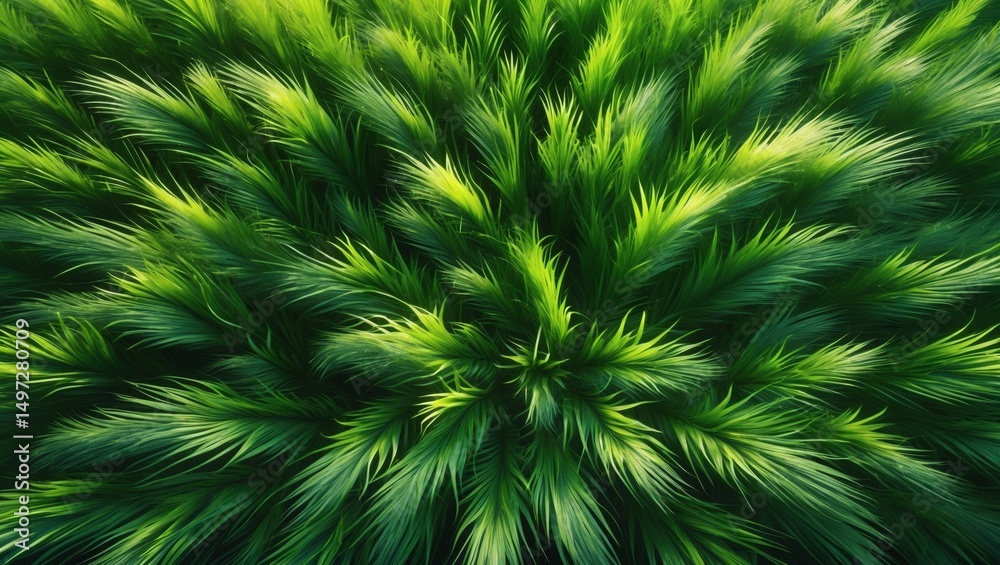 Poster lush green foliage in an abstract pattern. the image showcases a textured, vibrant close-up of verda